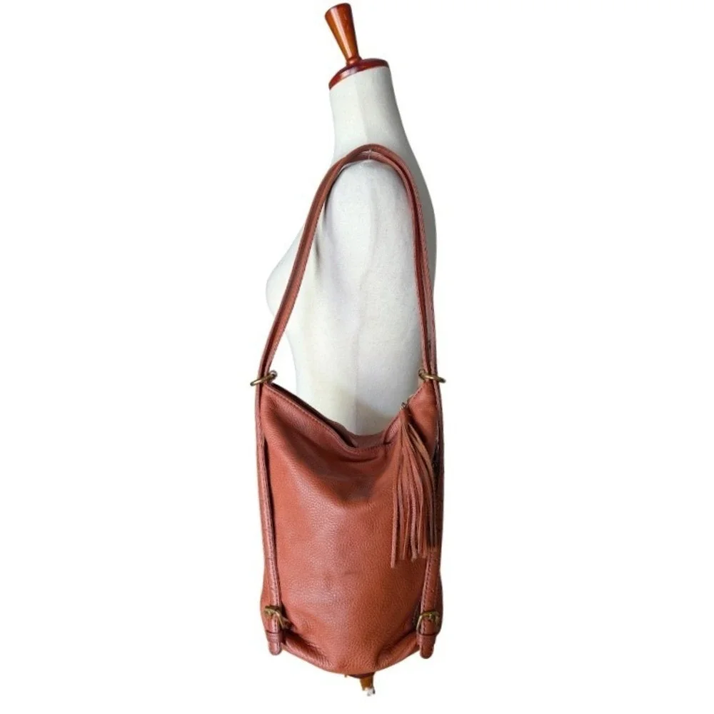 HOBO Merrin Convertible Backpack Shoulder Bag‎ Cinnamon Pebbled Leather Tassel